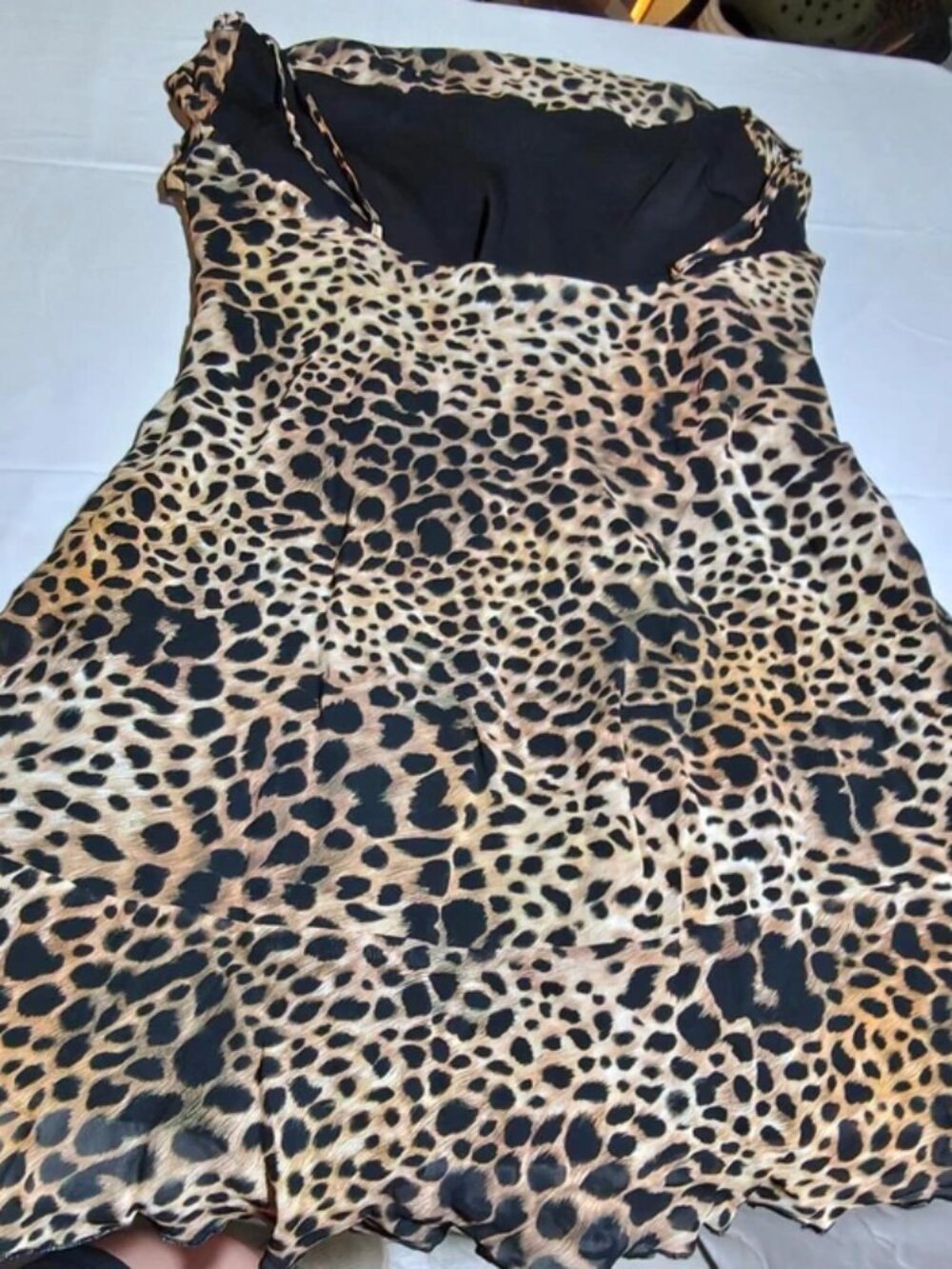 NWT Topshop Leopard Print Ruffle Slip Dress US 12 Nordstrom Animal Print Mini